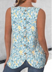 Ditsy Floral Print Button Mint Green Sleeveless Tank Top