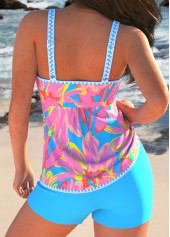 Graffiti Print Patchwork Sky Blue Tankini Set