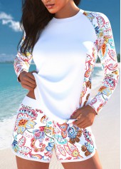 Paisley Print Patchwork White Tankini Set