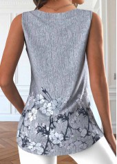 Floral Print Button Light Grey Marl Sleeveless Tank Top