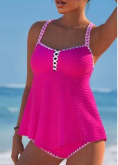 Circular Ring Criss Cross Hot Pink Tankini Set