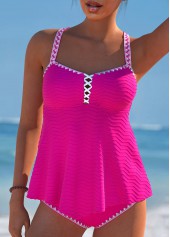 Circular Ring Criss Cross Hot Pink Tankini Set