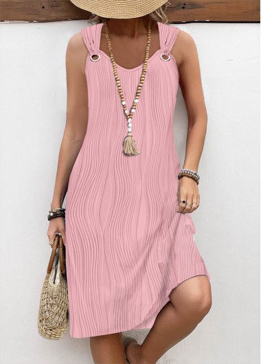 Circular Ring Pink A Line Sleeveless V Neck Dress