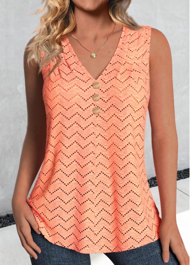 Textured Fabric Orange Sleeveless V Neck Tank Top 28$