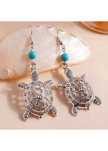 Hollow Turtle Silvery White Alloy Earrings