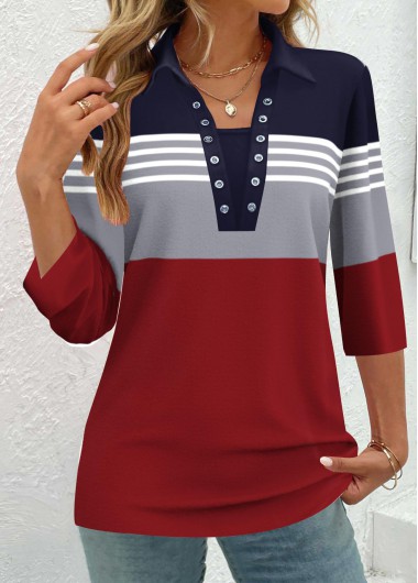Plus Size Navy Eyelet Striped 34 Sleeve Blouse 33$