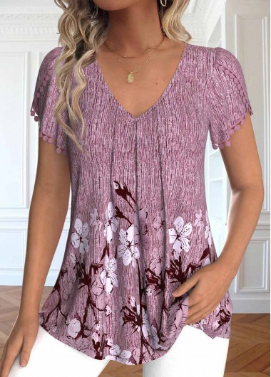Plus Size Dark Reddish Purple Embroidery T Shirt 33$