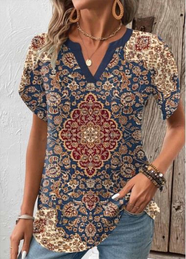 Plus Size Multi Color Split Tribal Print T Shirt 33$
