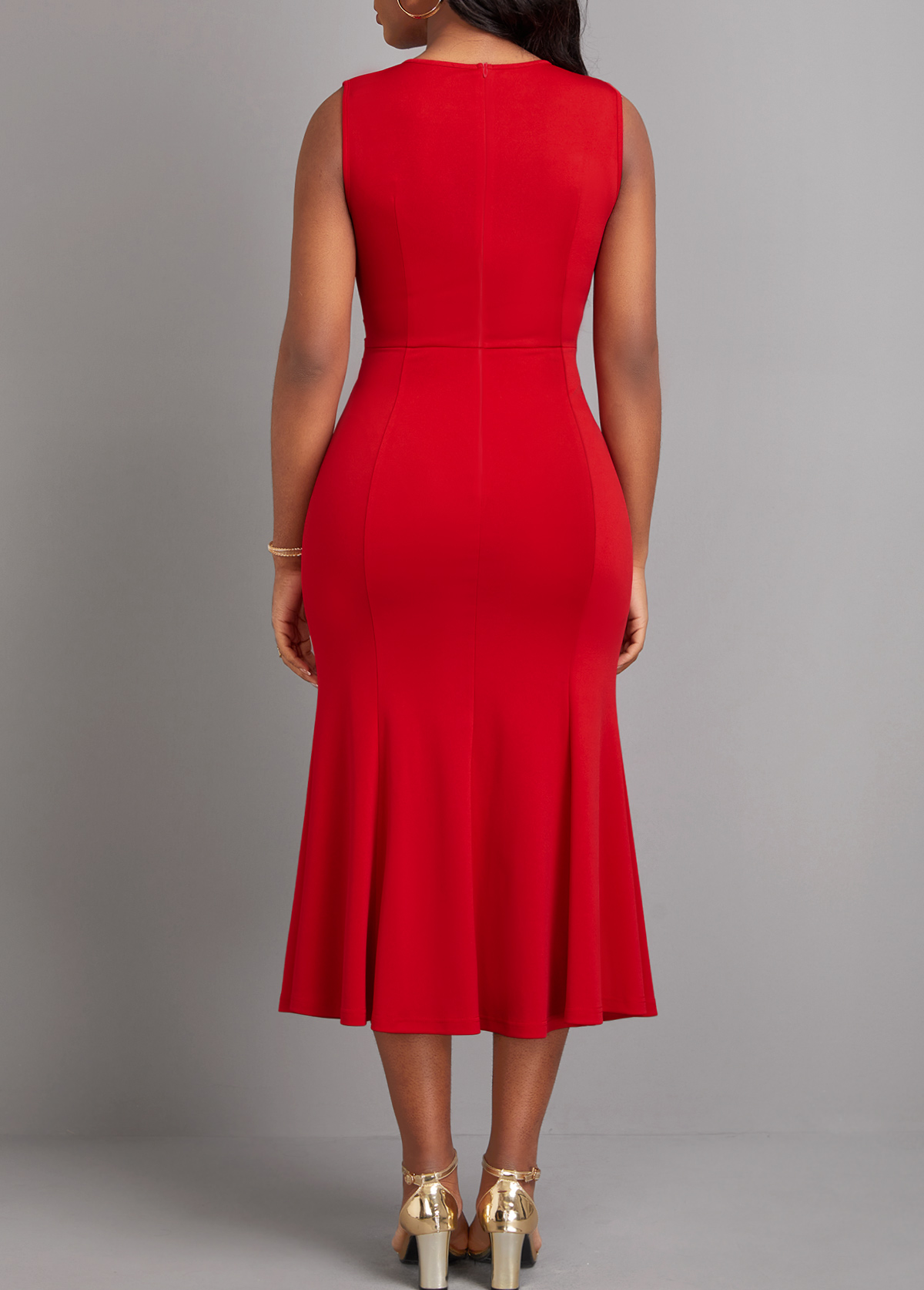 Asymmetry Red Sleeveless V Neck Bodycon Dress