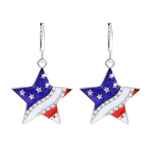 American Flag Star Alloy Blue Earrings