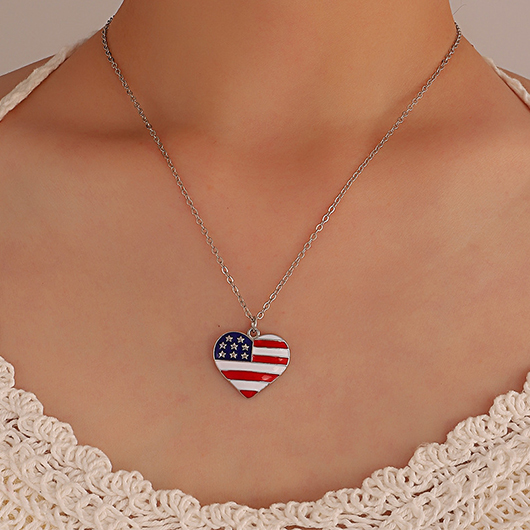 American Flag Heart Alloy Blue Necklace