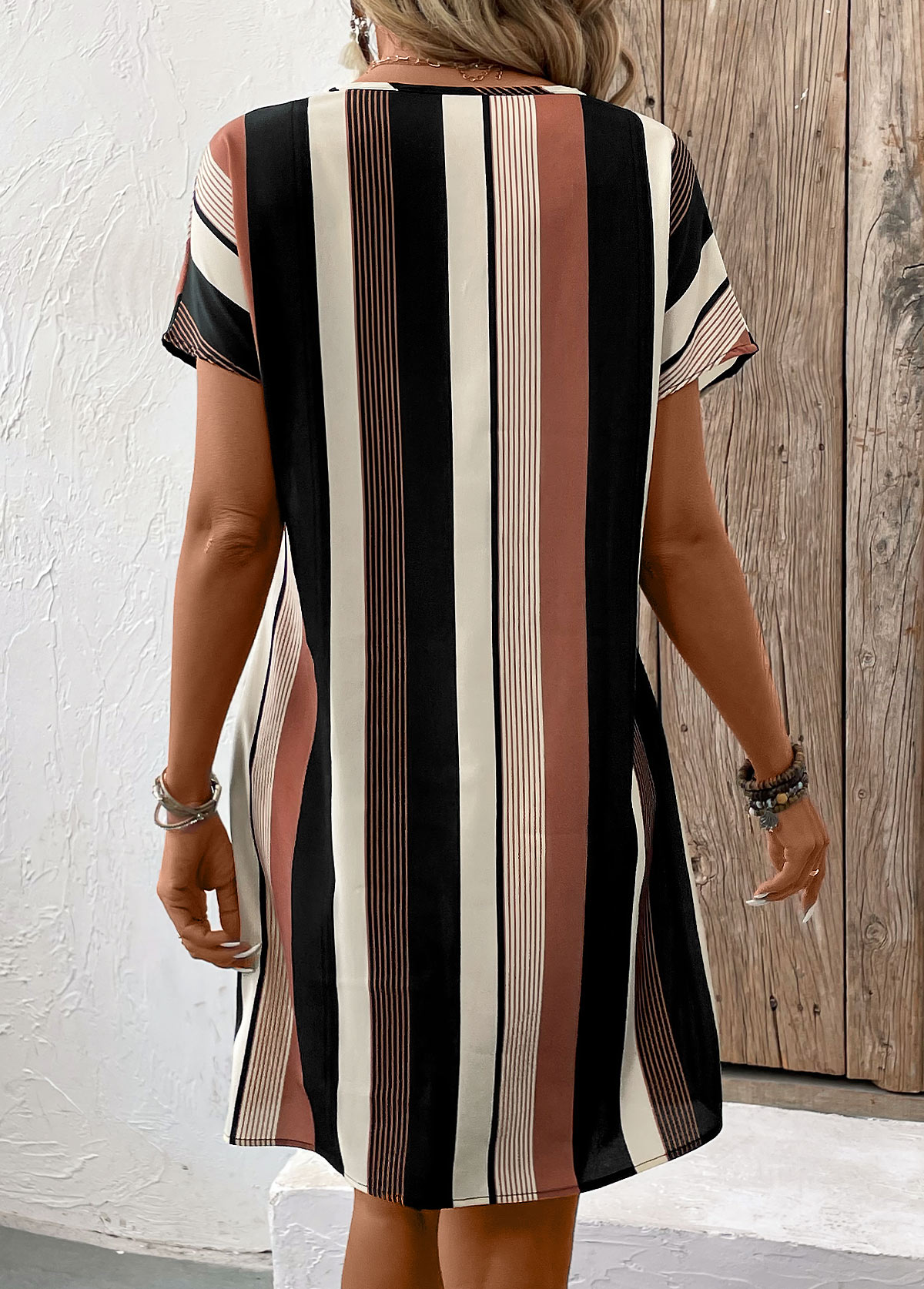 Multi Stripe Print Split Sleeveless Shift Dress