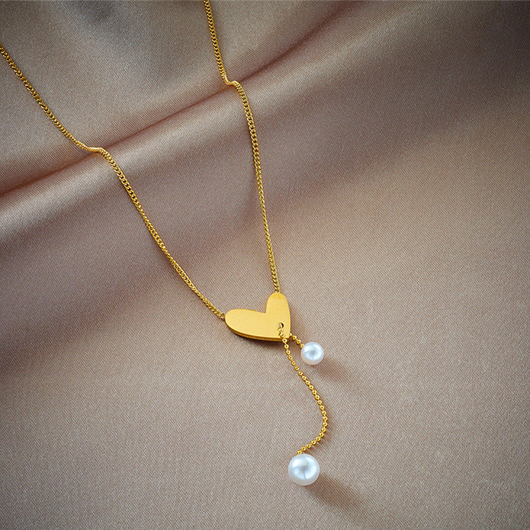 Pearl Gold Heart Patchwork Pendant Necklace