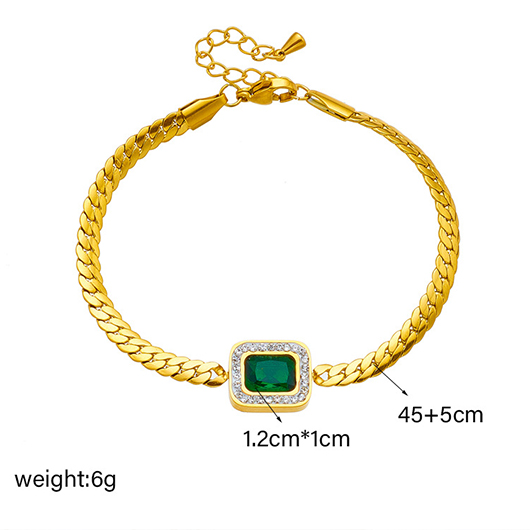Rhinestone Detail Blackish Green Rectangle Bracelet