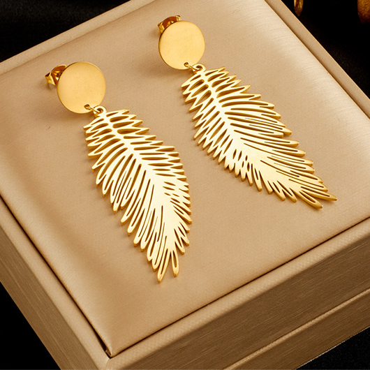 Vintage Feather Detail Gold Alloy Earrings