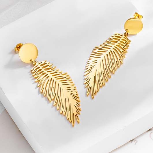 Vintage Feather Detail Gold Alloy Earrings