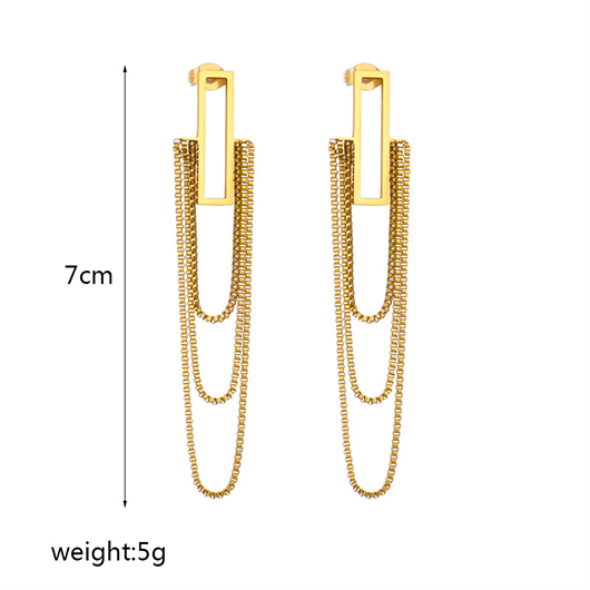 Layered Detail Chain Gold Square Earrings