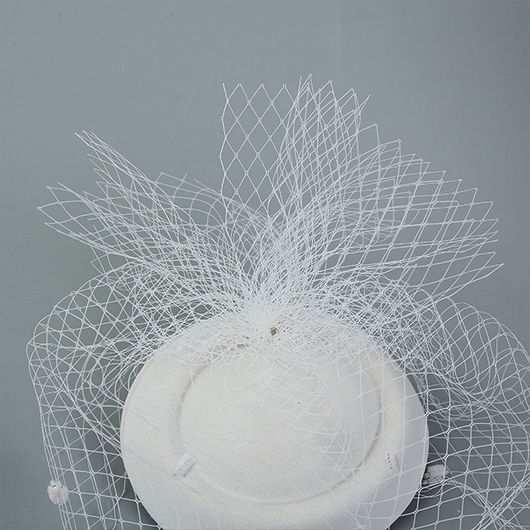 Mesh Fuzzy Ball Detail White Hat