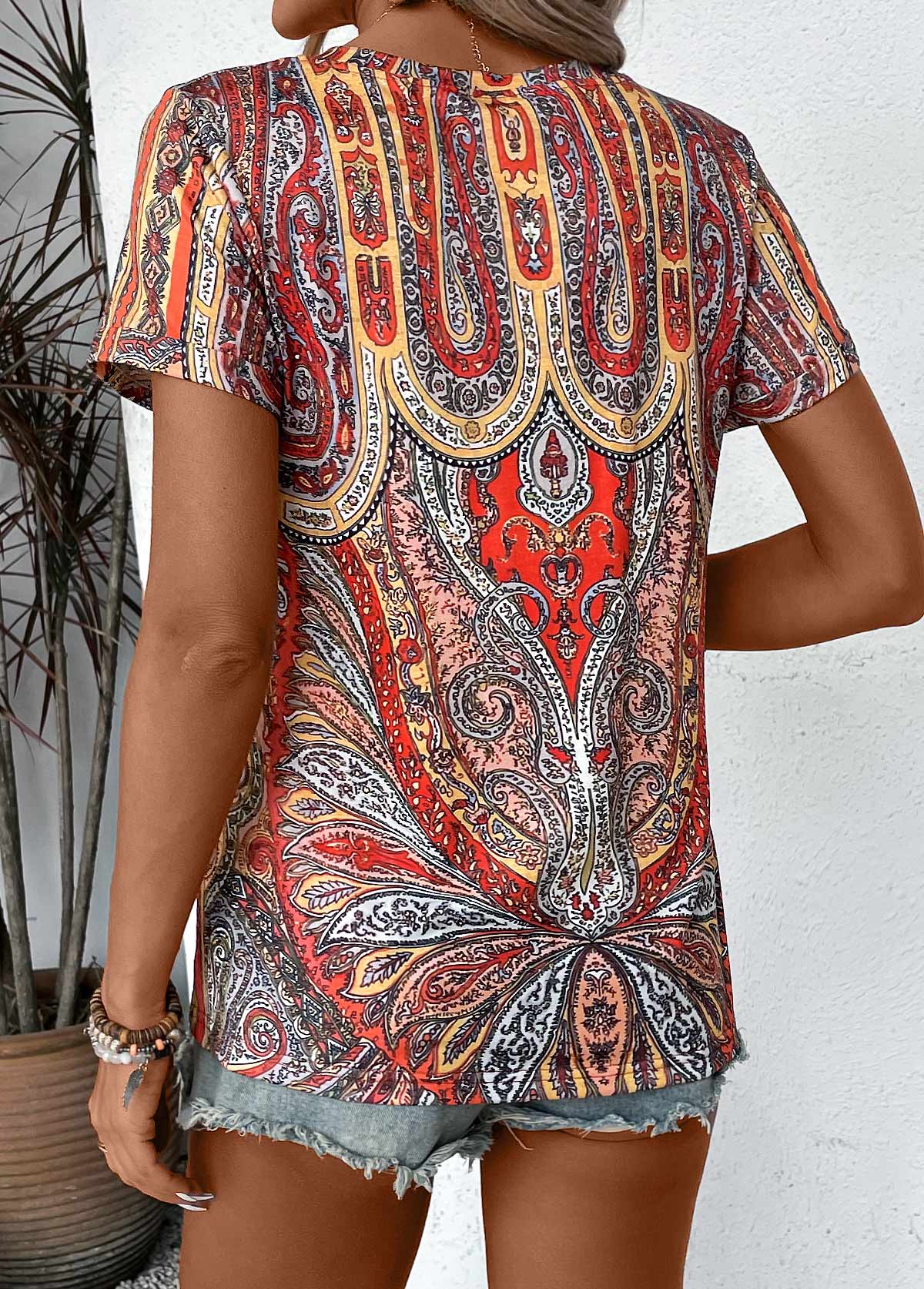 Tribal Print Lightweight Multi Color Short Sleeve T Shirt