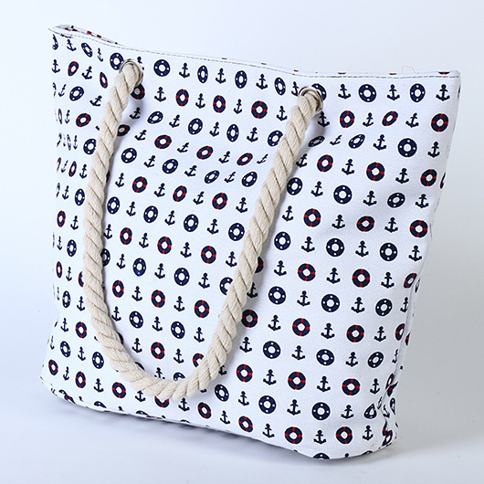White Geometric Print Open Shoulder Bag