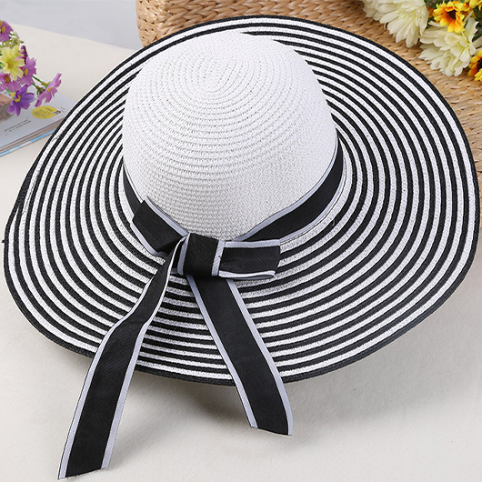 Contrast Binding Bowknot Detail Striped Black Hat
