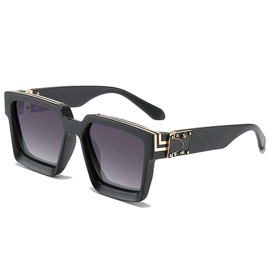 Metal Detail Big Frame Geometric Black Sunglasses