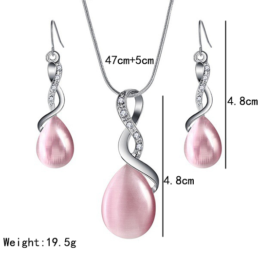 Waterdrop Rhinestone Pink Alloy Earrings and Necklace