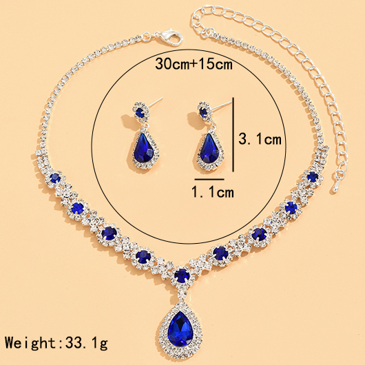 Rhinestone Blue Waterdrop Earrings and Necklace
