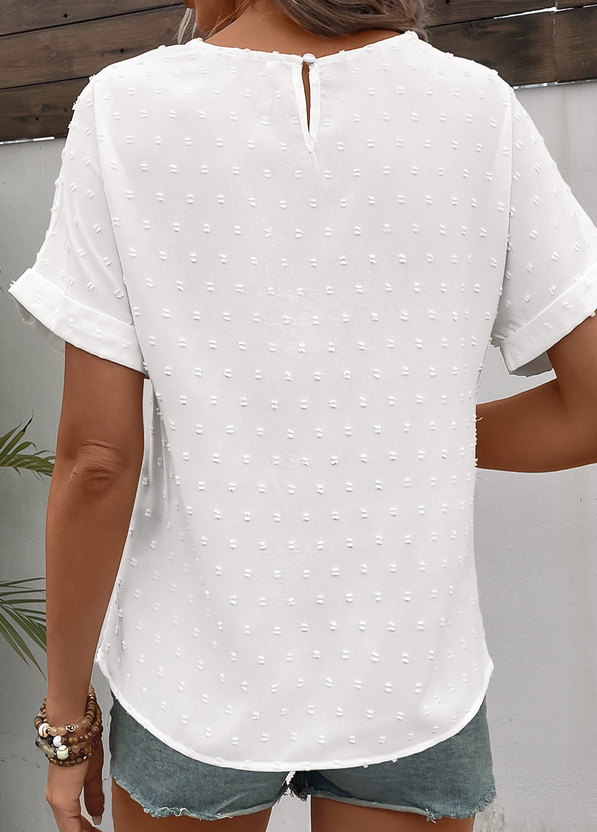 Patchwork White Short Sleeve Round Neck T Shirt