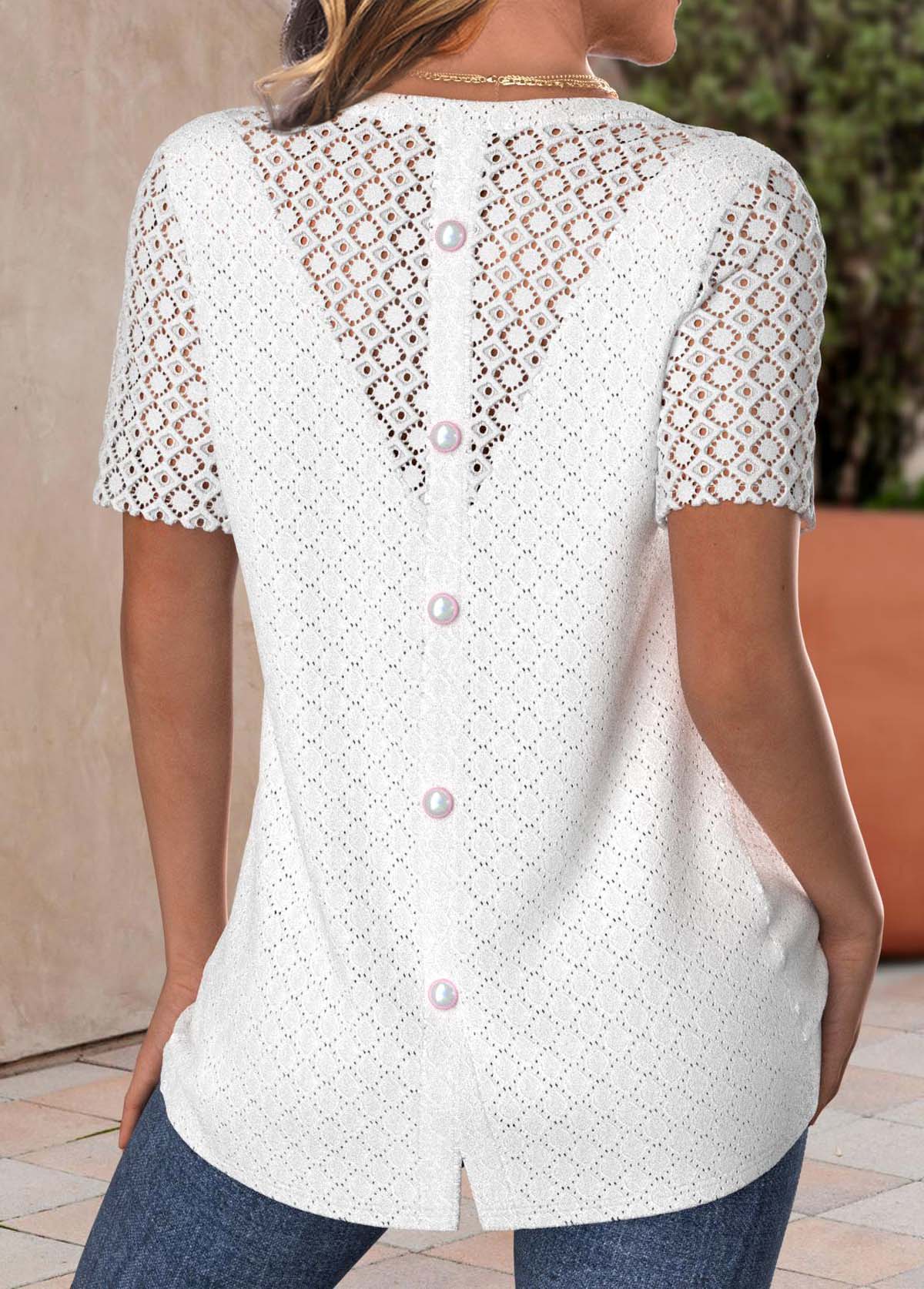 Lace White Short Sleeve Round Neck T Shirt