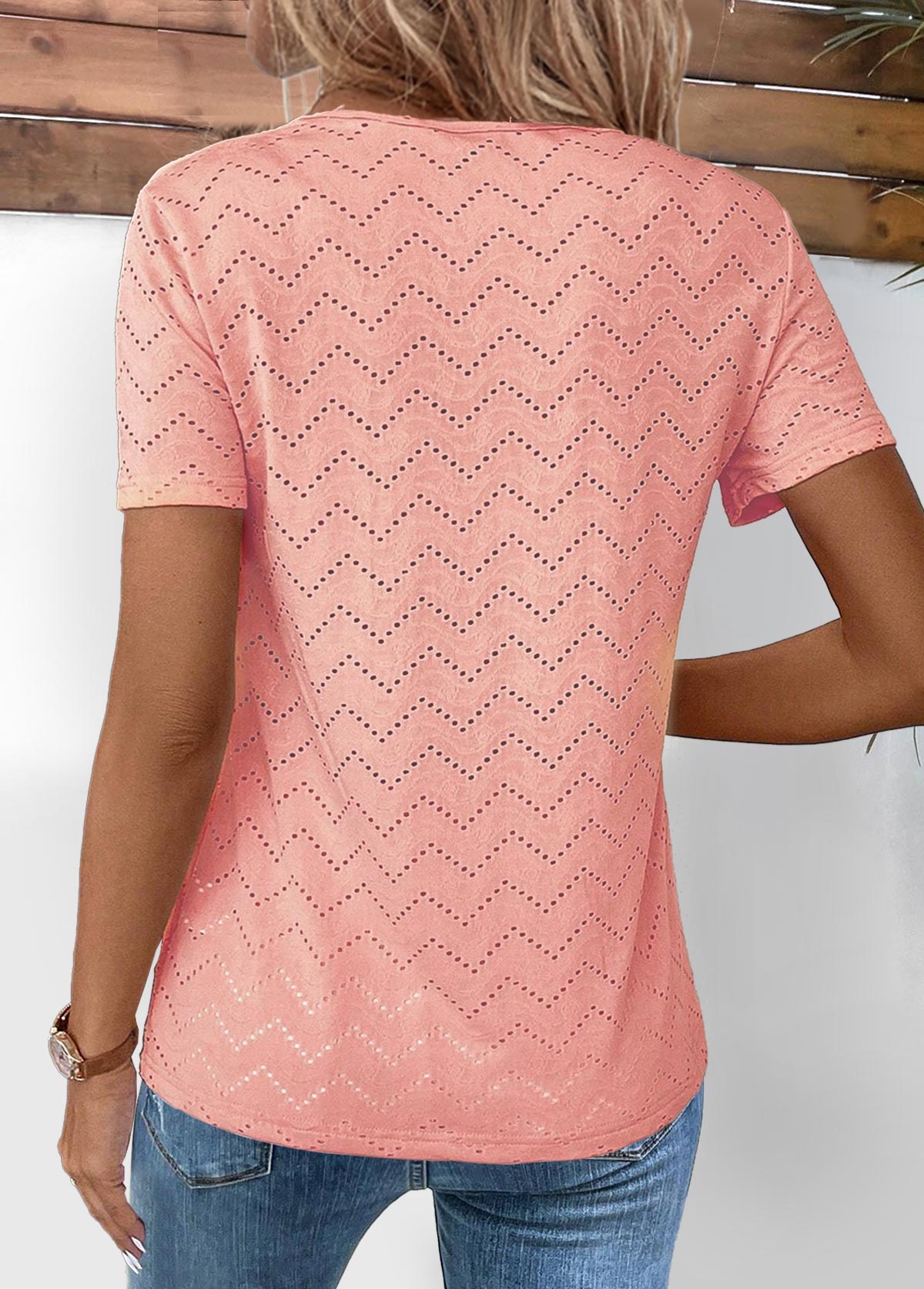Tuck Stitch Light Pink Short Sleeve T Shirt