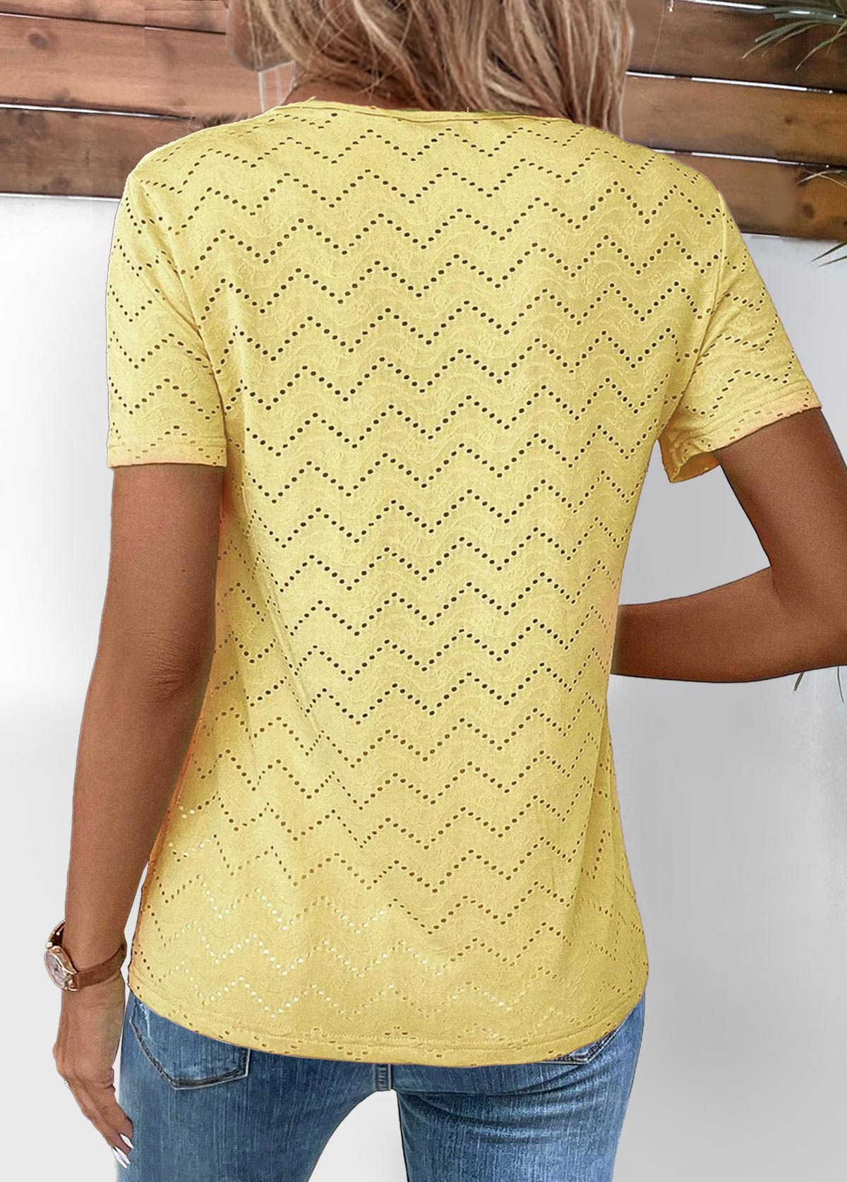 Tuck Stitch Light Yellow Short Sleeve T Shirt