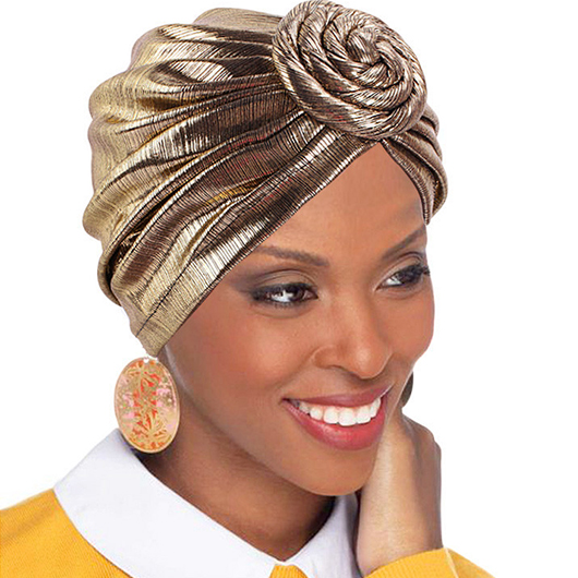 Champagne Spiral Hot Stamping Floral Turban Hat