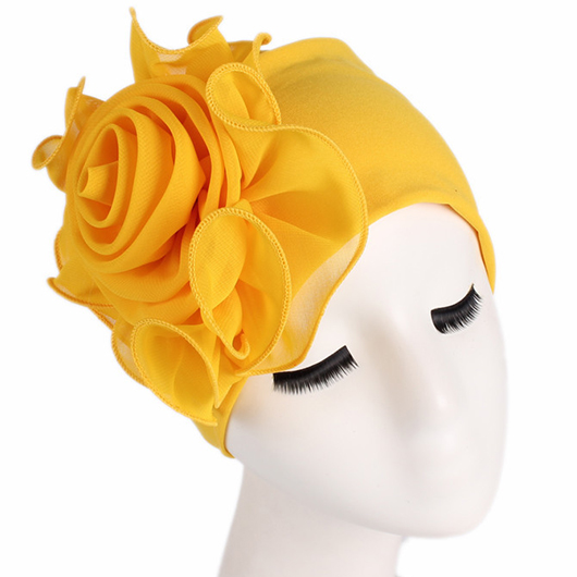 Floral Design Yellow Stretchy Turban Hat