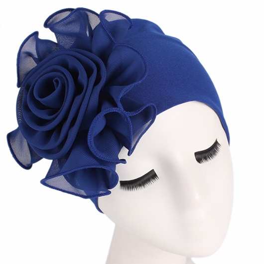 Floral Design Royal Blue Turban Hat