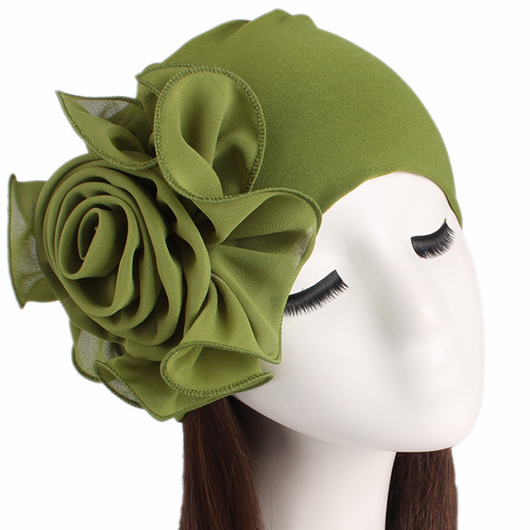 Floral Detail Olive Green Turban Hat