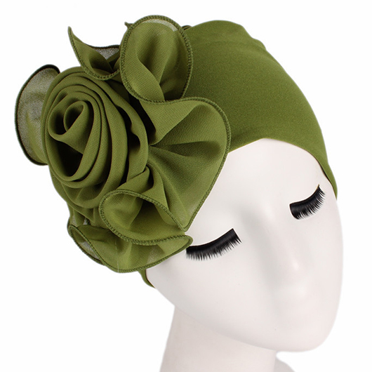 Floral Detail Olive Green Turban Hat