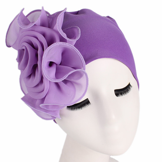 Stretchy Purple Floral Design Turban Hat