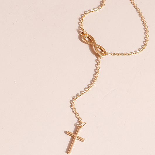 Cross Eight Design Alloy Gold Necklace
