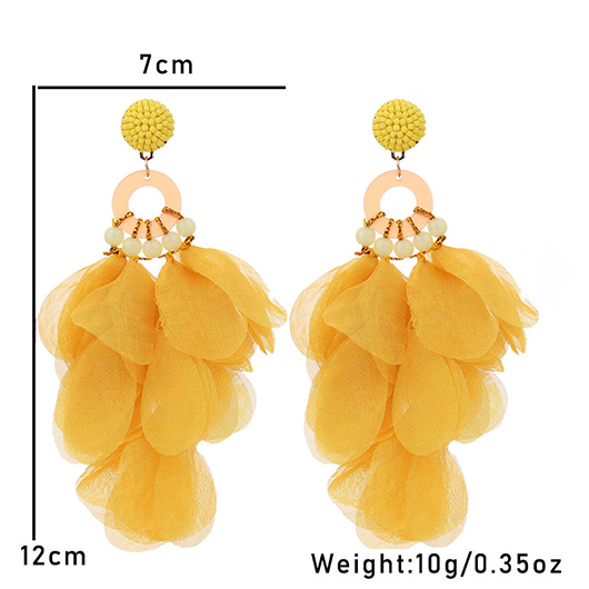 Floral Yellow Beaded Circular Ring Patchwork Earrings