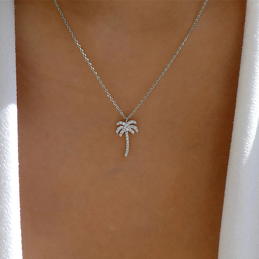 Coconut Palm Silvery White Alloy Necklace