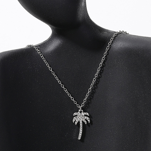 Coconut Palm Silvery White Alloy Necklace