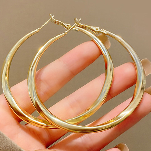 Geometric Big Gold Round Metal Earrings