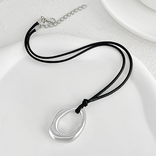 Hollow Silvery White Alloy Pendant Necklace