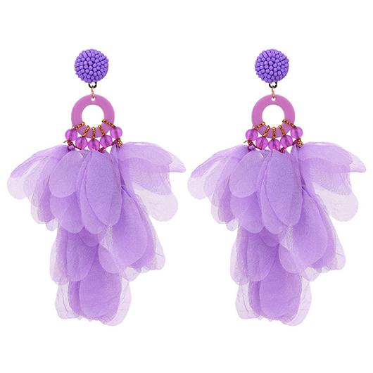 Floral Light Purple Beaded Patchwork Earrings