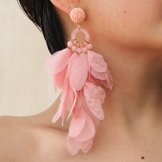 Floral Light Pink Beaded Patchwork Earrings