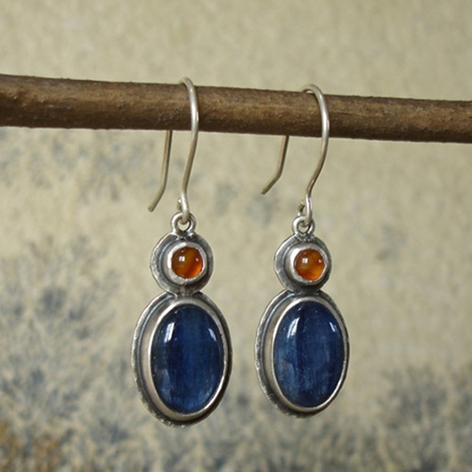 Vintage Design Blue Round Metal Earrings