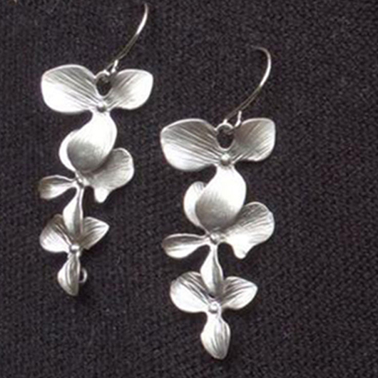 Floral Design Silvery White Alloy Earrings