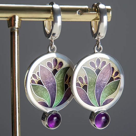 Floral Print Retro Purple Metal Earrings