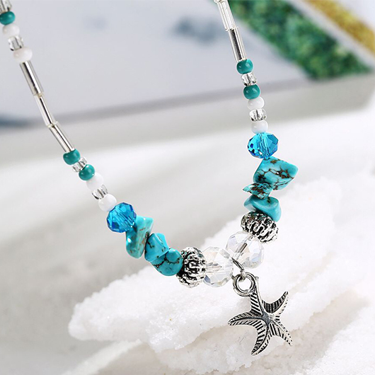 Starfish Mint Beaded Green Alloy Anklet